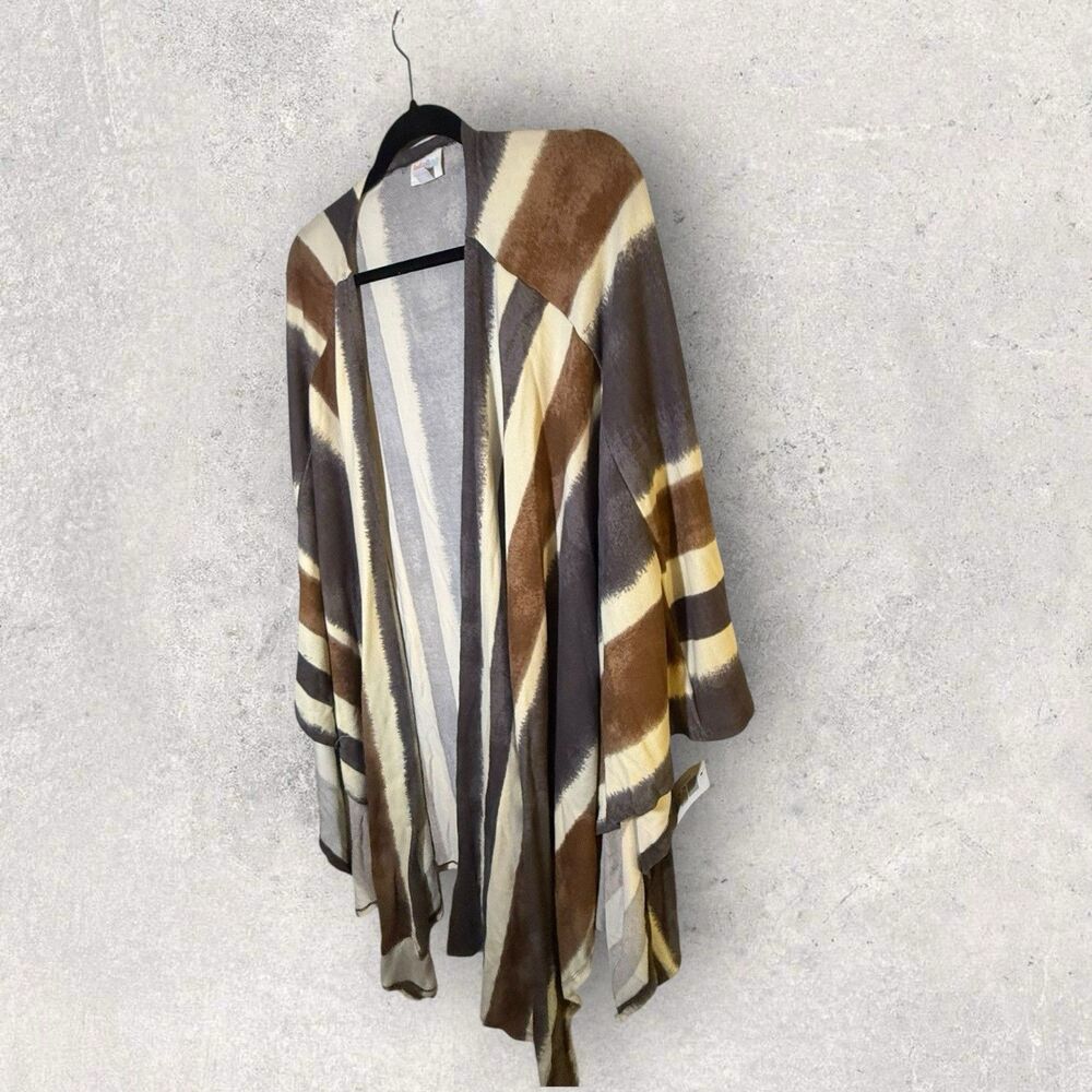 NWT Lularoe Savannah Large / XLarge  Brown, Gray, Cream Striped Print Kimono